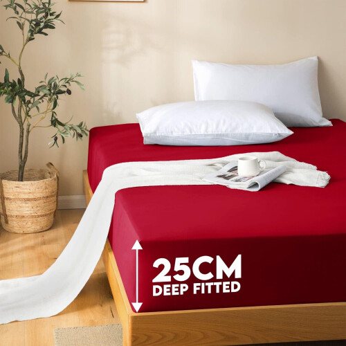Imperial Rooms (Red, Single (90 x 191 cm)) Fitted Sheet Bed Sheets Extra Deep 25CM Single Double King Sizes