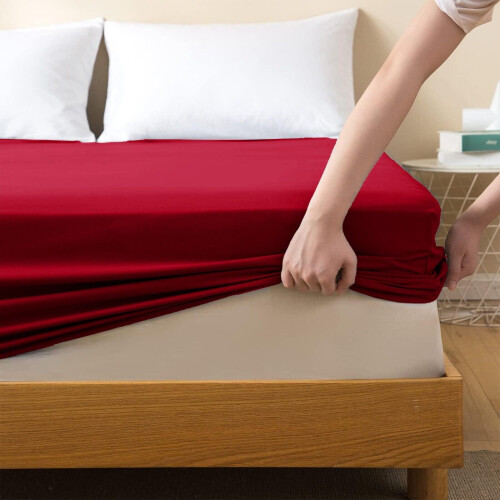 Imperial Rooms (Red, Single (90 x 191 cm)) Fitted Sheet Bed Sheets Extra Deep 25CM Single Double King Sizes 2