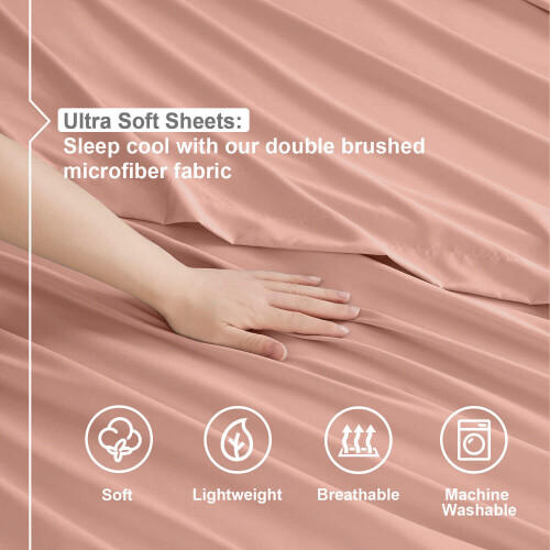 Imperial Rooms (Peach, Single (90 x 191 cm)) Fitted Sheet Bed Sheets Extra Deep 25CM Single Double King Sizes 2
