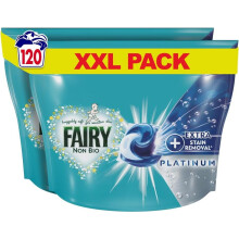 Fairy Non-Bio Platinum PODS, Washing Liquid Laundry Detergent Tablets / Capsules, 120 Washes (60 x 2) with Extra Stain Removal