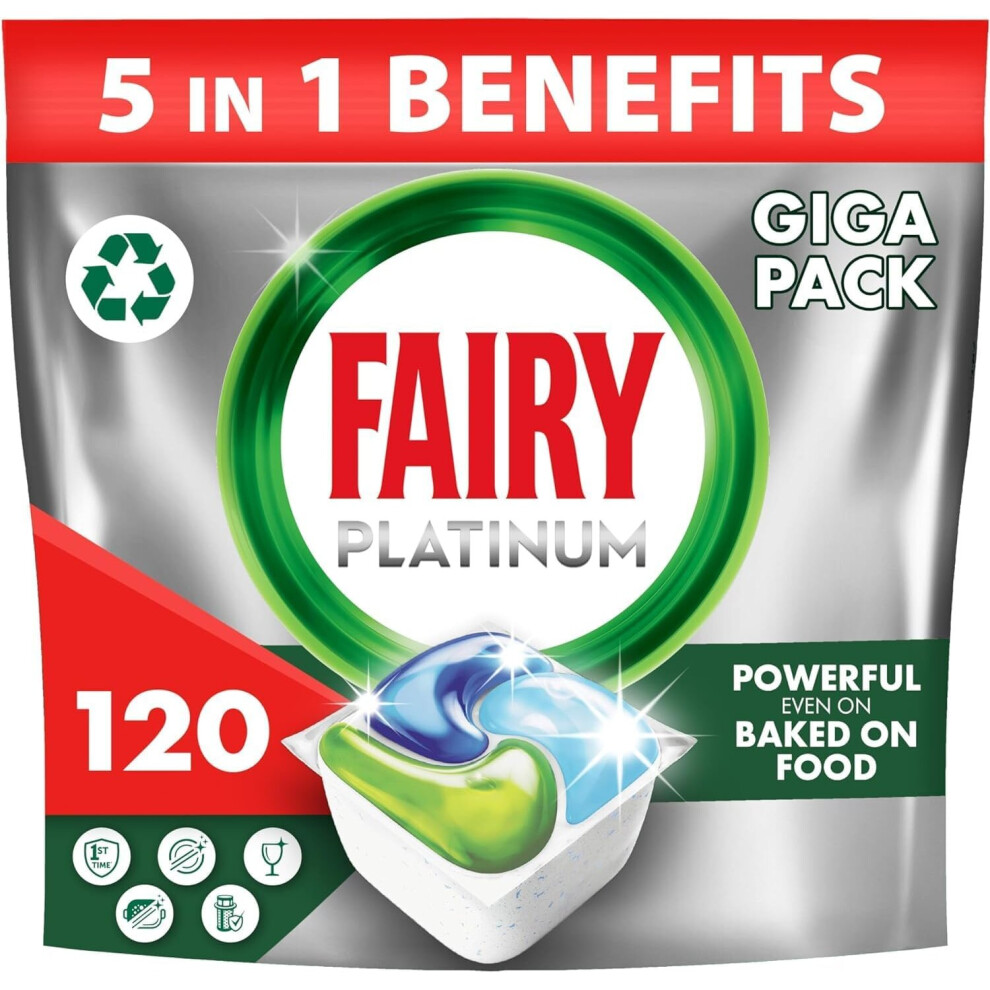 FAIRY Platinum All-In-One Dishwasher Tablets Bulk Original With Anti-Dull Technology/Rinse Aid Action 120 Tablets (24 x 5)