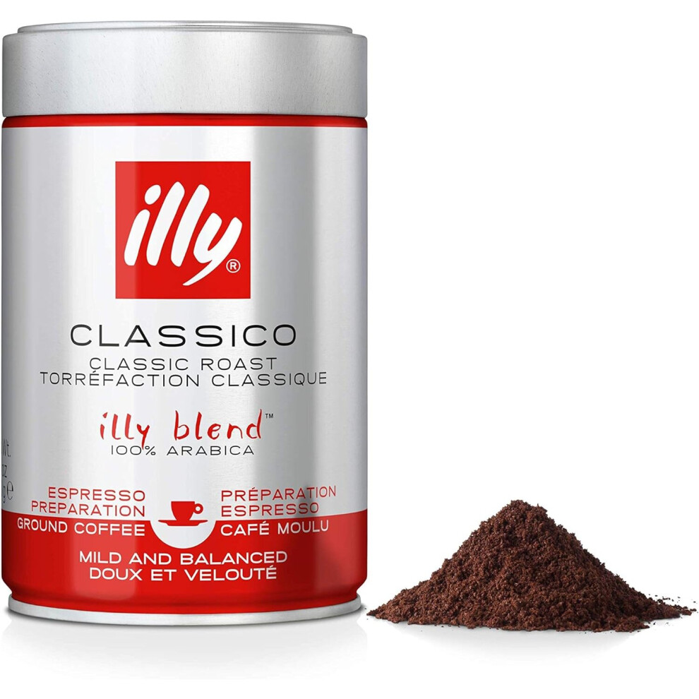 illy Coffee Classico Ground Coffee Medium Roast Made From 100% Arabica Coffee Beans 250g