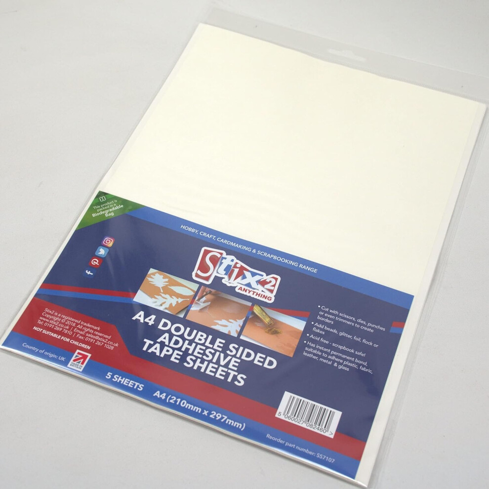 Stix2 Permanent A4 Double Sided Tape 5 Sheets Acid Free Adhesive