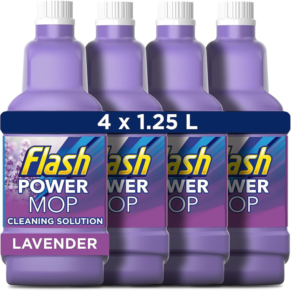 Flash Powermop Refill Liquid, Floor Cleaner, Lavender, 5 Litres (1.25 L x 4)