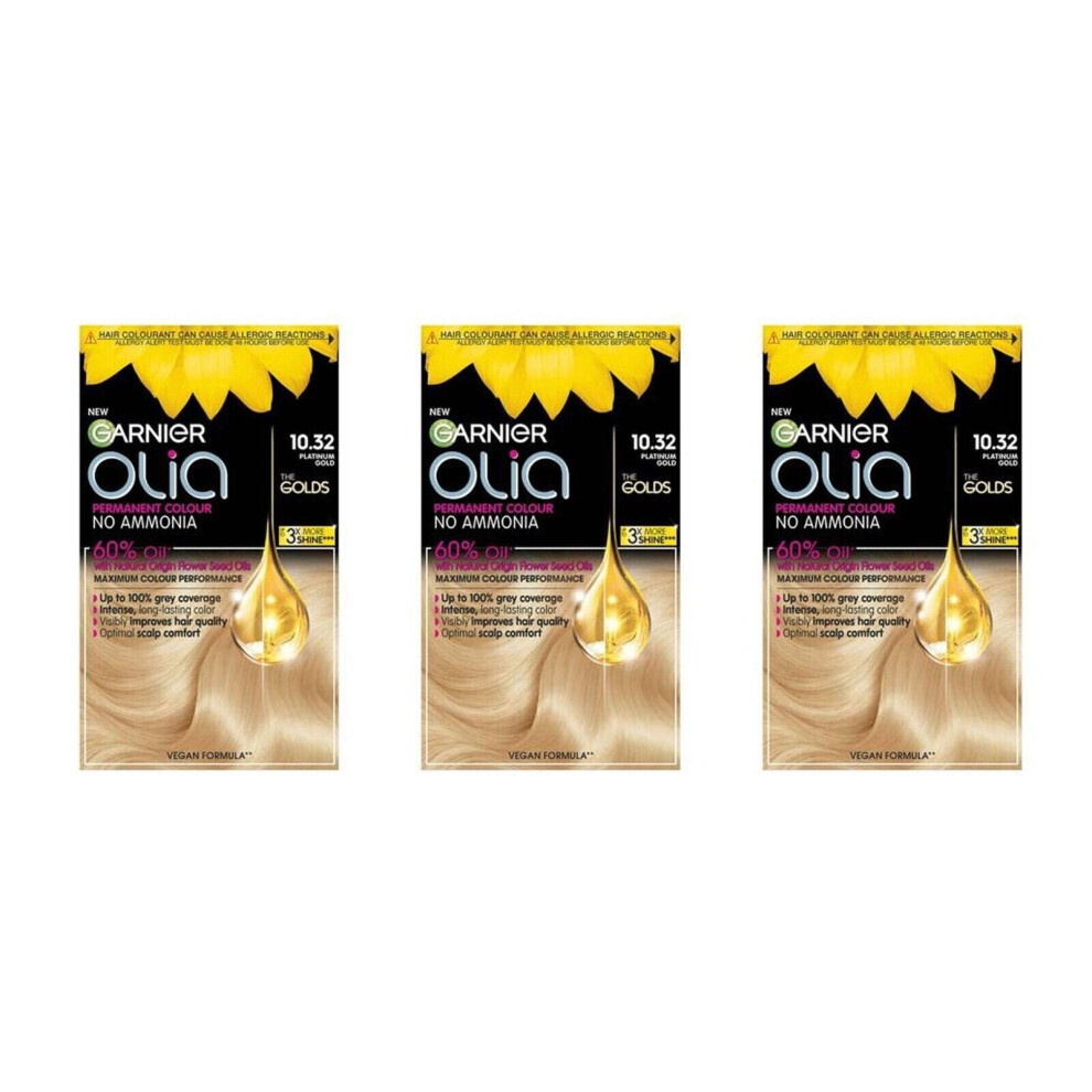 Garnier Olia Permanent Hair Colour NO AMMONIA 10.32 Platinum Gold x 3