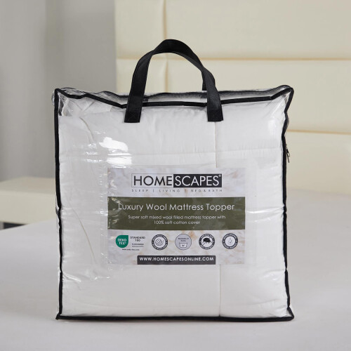 Homescapes (Double (135 x 190 cm)) Premium Wool Mattress Topper Deep Fitting Comfort 1