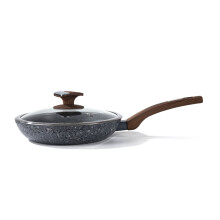 HOUSZY 28cm Nonstick Frying Pan with Lid – Granite Nonstick Coating, Induction Compatible, Cool-Touch Wooden Handle