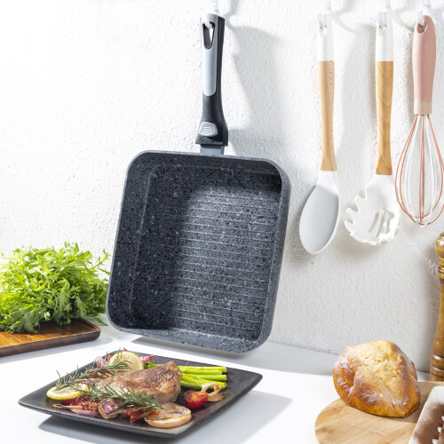 Houszy 26cm Grill Pan with Detachable Handle Non-Stick Coating