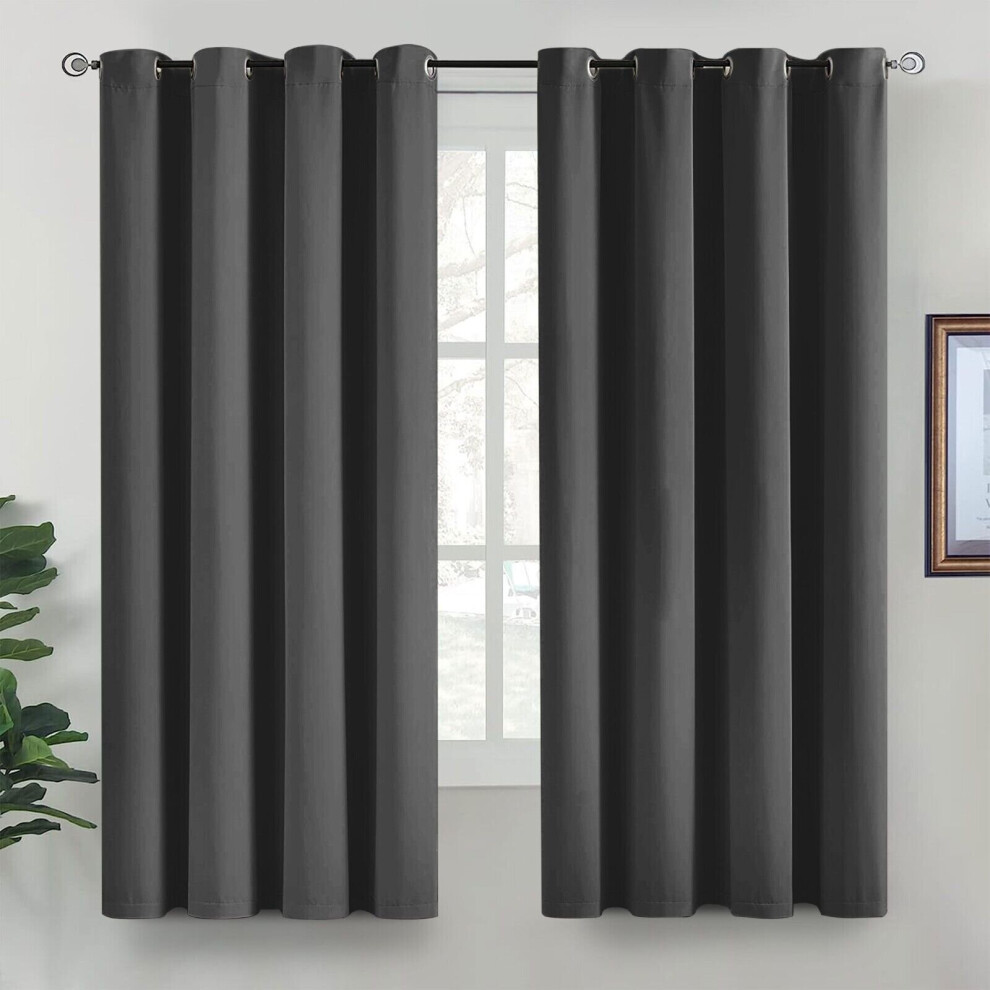 (Dark Grey, 66" x 72") Blackout Eyelet Curtains For Bedroom Living Room Nursery Thermal Insulated Ring Top Curtain Ready Made Window Panel