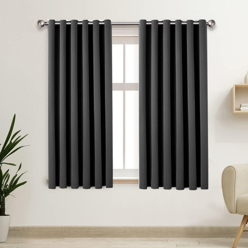 (Dark Grey, 46" x 54") Blackout Eyelet Curtains For Bedroom Living Room Nursery Thermal Insulated Ring Top Curtain Ready Made Window Panel