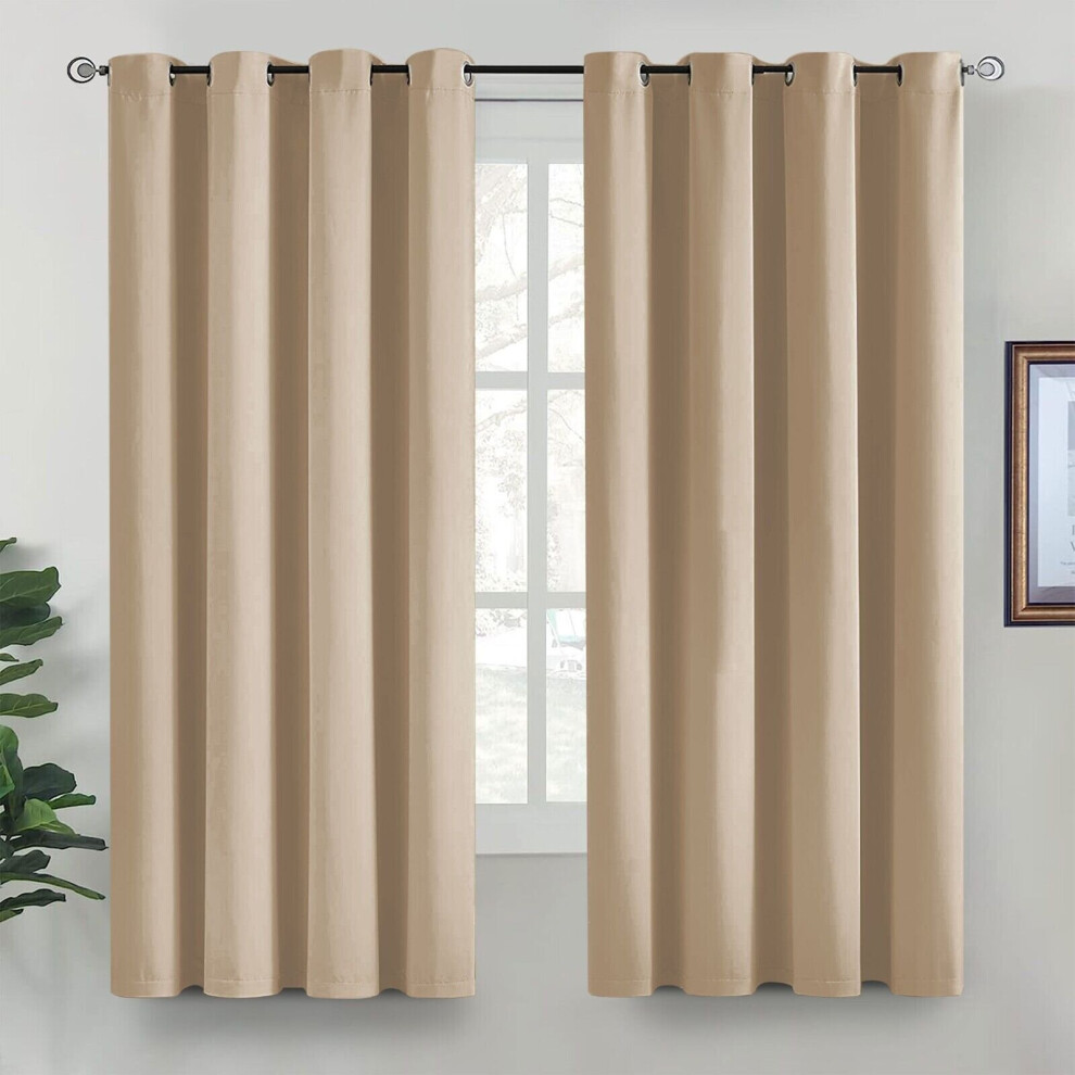 (Cream , 66" x 72") Blackout Eyelet Curtains For Bedroom Living Room Nursery Thermal Insulated Ring Top Curtain Ready Made Window Panel