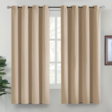 (Cream , 66" x 54") Insulated Blackout Curtain Pair Eyelet Ring Top Drape