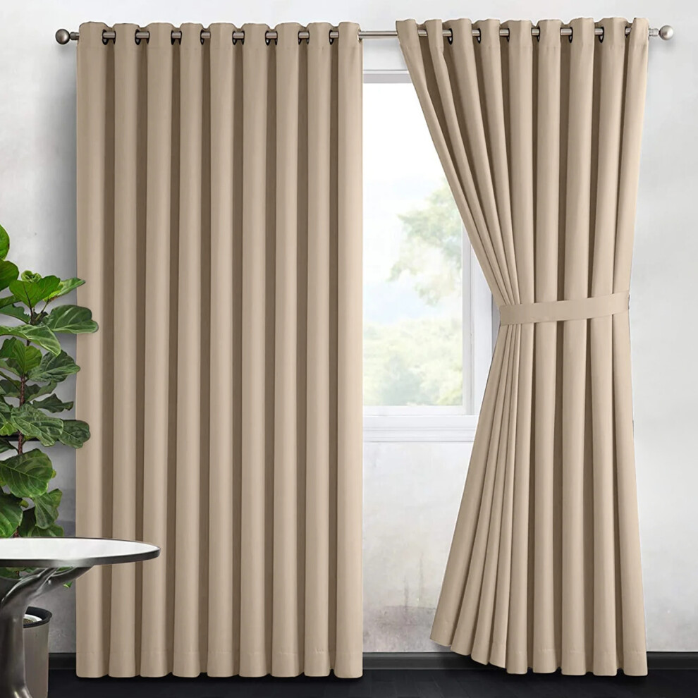 Aspire Homeware ( 90" X 90") Insulated Blackout Curtain Pair Eyelet Ring Top Drape Cream