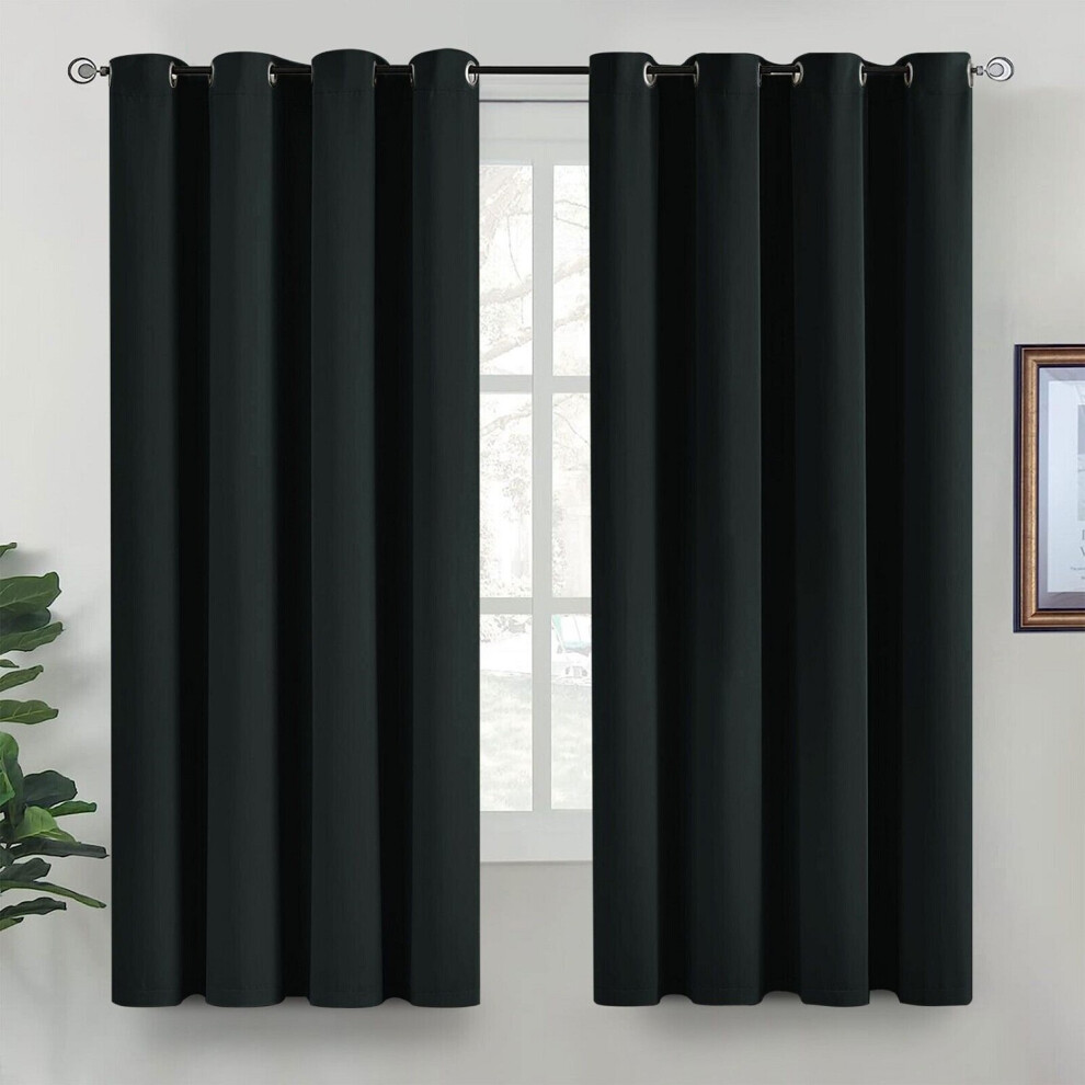 (Black , 66" x 72") Blackout Eyelet Curtains For Bedroom Living Room Nursery Thermal Insulated Ring Top Curtain Ready Made Window Panel