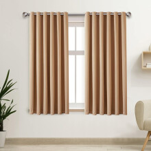 (Beige, 46" x 54") Insulated Blackout Curtain Pair Eyelet Ring Top Drape