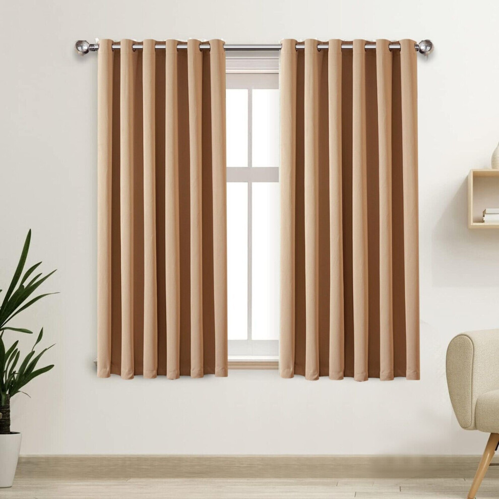 (Beige, 46" x 54") Blackout Eyelet Curtains For Bedroom Living Room Nursery Thermal Insulated Ring Top Curtain Ready Made Window Panel