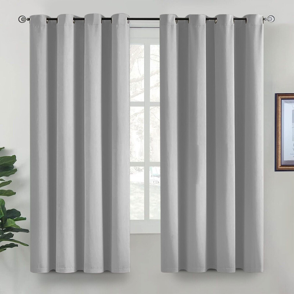 (Light Grey, 66" x 72") Blackout Eyelet Curtains For Bedroom Living Room Nursery Thermal Insulated Ring Top Curtain Ready Made Window Panel
