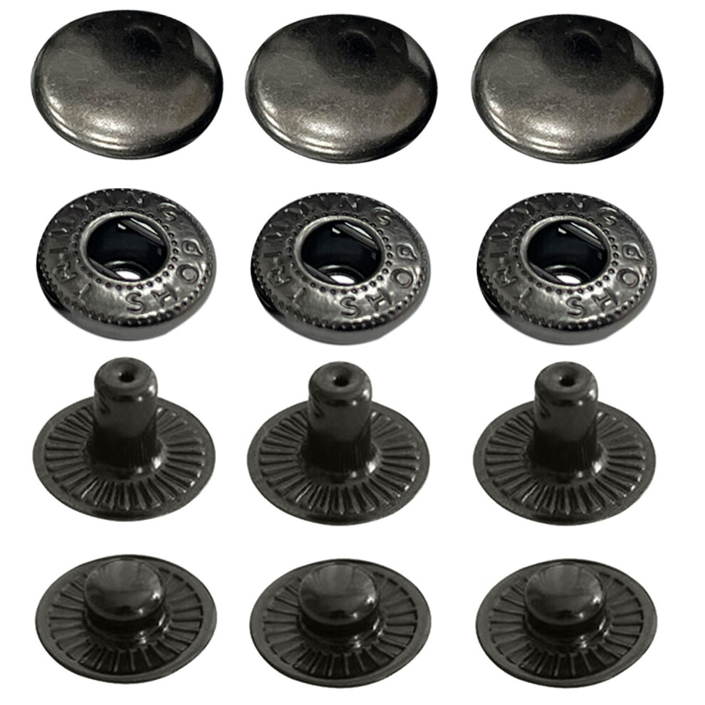 (Gunmetal Black, 10pcs) S Spring Press Studs, TRIMMING SHOP Printed 17mm Snap Fastener Non-Sew Metal Snap Boutons for DIY Leathercrafts, Jackets, Sewing Clothing, Purses