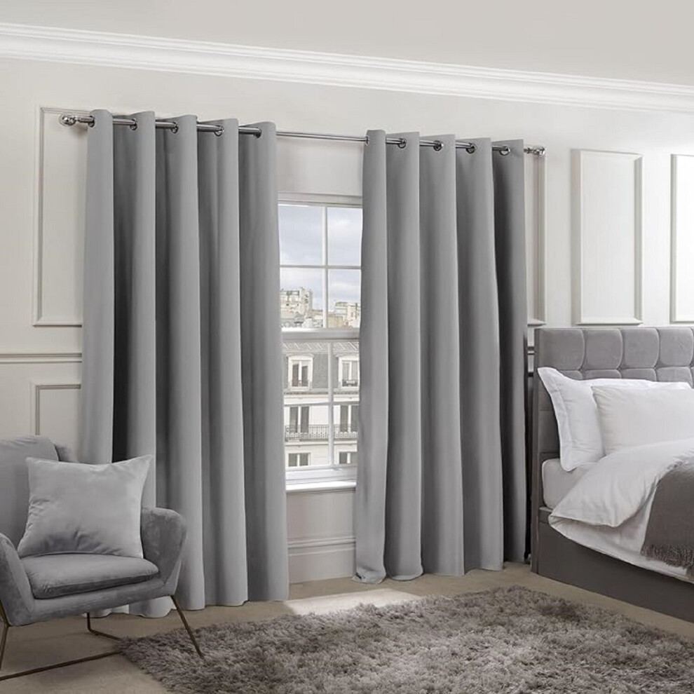 (Light Grey, 90" x 90") Blackout Eyelet Curtains For Bedroom Living Room Nursery Thermal Insulated Ring Top Curtain Ready Made Window Panel