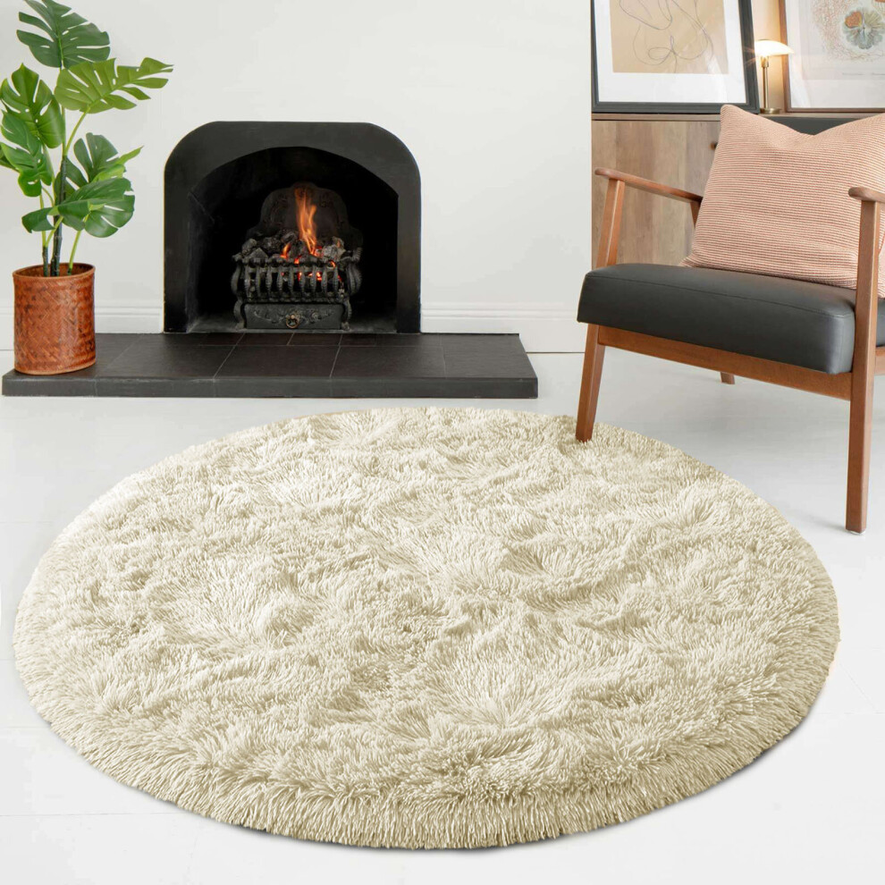 (120 cm X 120 cm (4ft X 4ft)_Round Rug, Cream) Anti-Slip Super Soft Mat Living Room Bedroom Carpet Rug