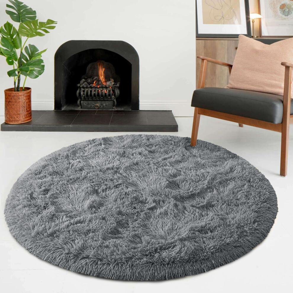 (120 cm X 120 cm (4ft X 4ft)_Round Rug, Grey) Anti-Slip Super Soft Mat Living Room Bedroom Carpet Rug