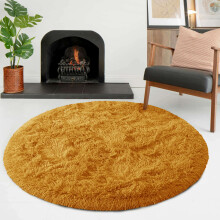 (120 cm X 120 cm (4ft X 4ft)_Round Rug, Yellow) Non Slip Shaggy Large Rugs Living Room Bedroom Carpets Area Rug