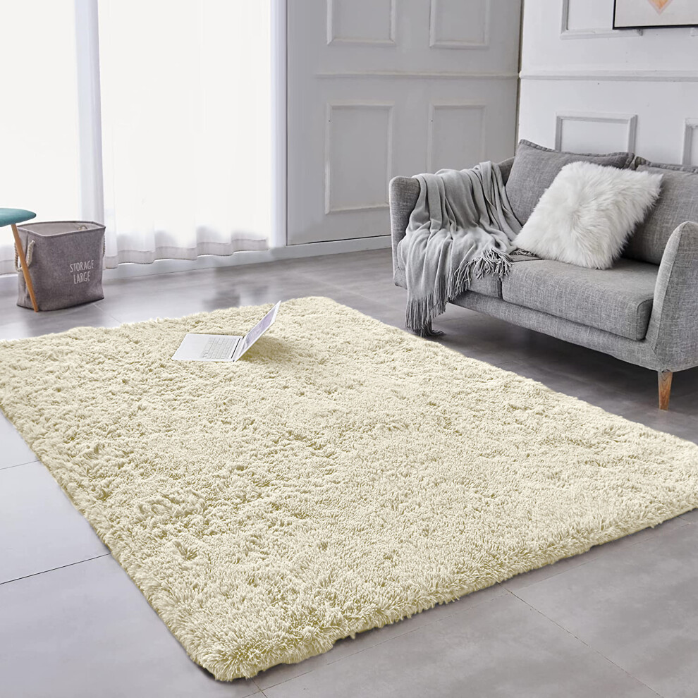 (Cream, 200 X 290 cm) Fluffy Rugs Anti-Slip Large Shaggy Rug Super Soft Mat Living Room Bedroom Carpet