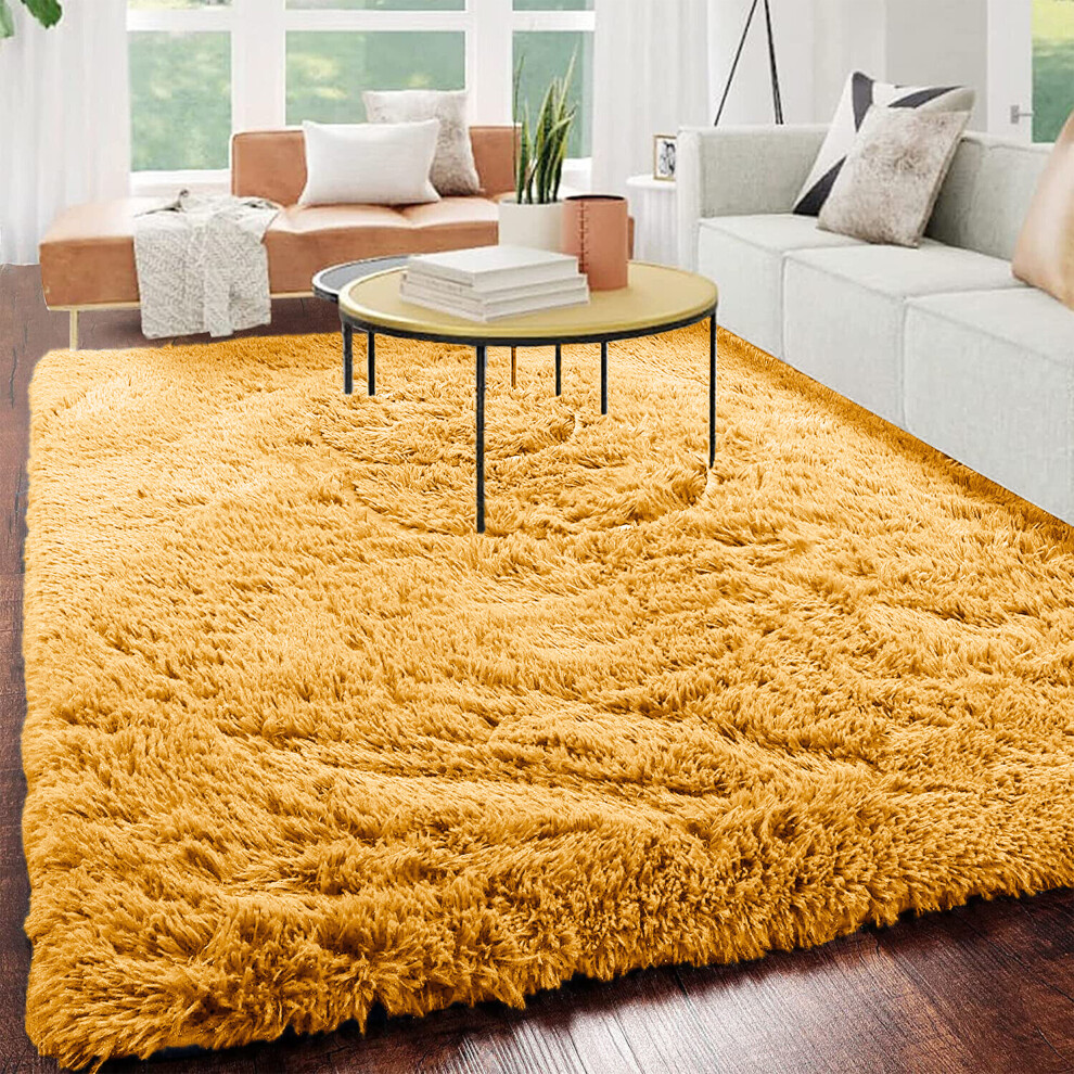 (Ochre, 120 X 170 cm) Fluffy Rugs Anti-Slip Large Shaggy Rug Super Soft Mat Living Room Bedroom Carpet