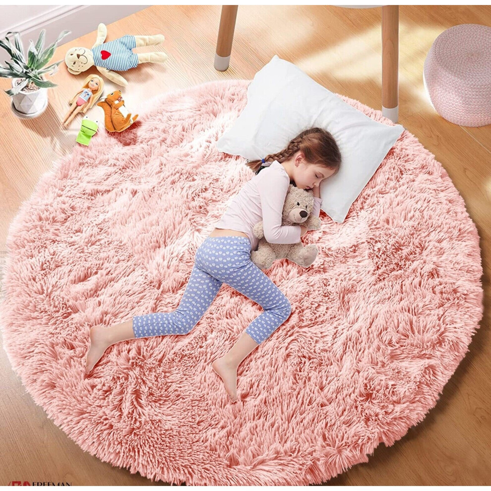 Yorkshire Bedding (Pink, 120 X 120 Cm-Round Rug) Fluffy Rugs Anti-Slip Large Shaggy Rug Super Soft Mat Living Room Bedroom Carpet