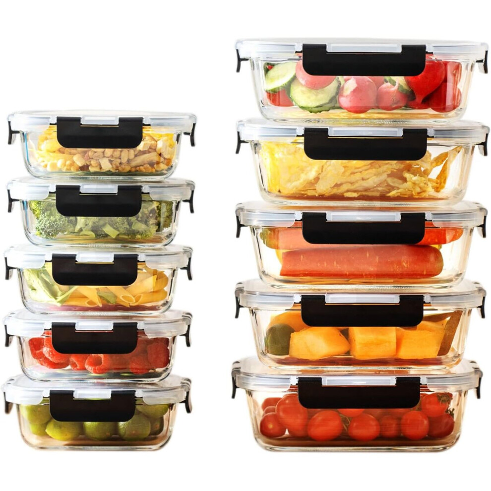 Houszy  Glass Meal Prep Containers 10-Pack leak-proof Lids Set