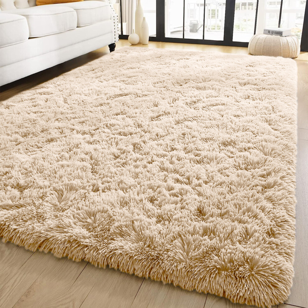 (Beige, 120cm x 170cm (4ft x 5ft 8")) Non Slip Rugs Shaggy Fluffy Rugs Runners & Bath Door Mats