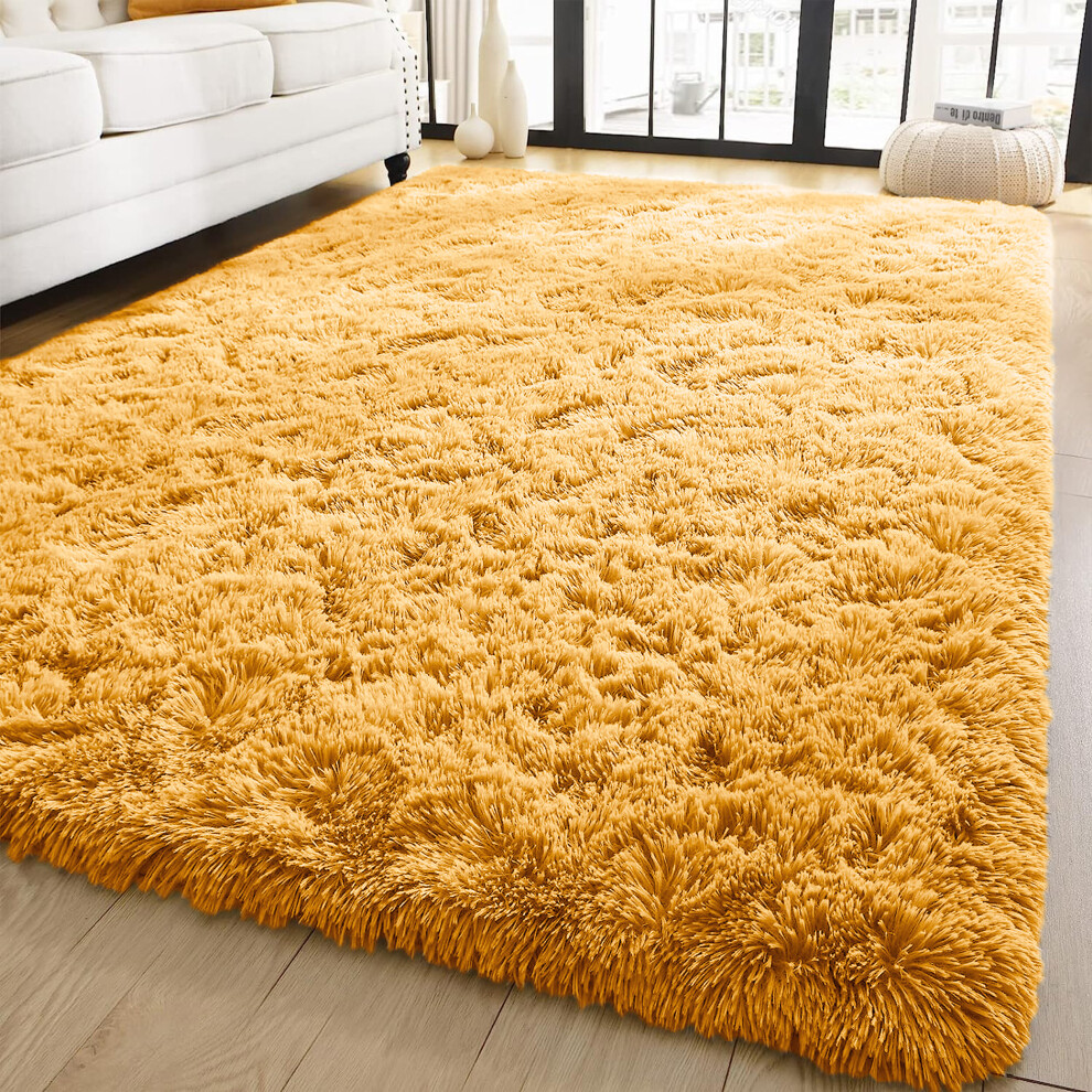 Moonlight Bedding Limited (Yellow/Ochre, 120Cm X 170Cm (4Ft X 5Ft 8")) Non Slip Rugs Shaggy Fluffy Rugs Runners & Bath Door Mats Yellow