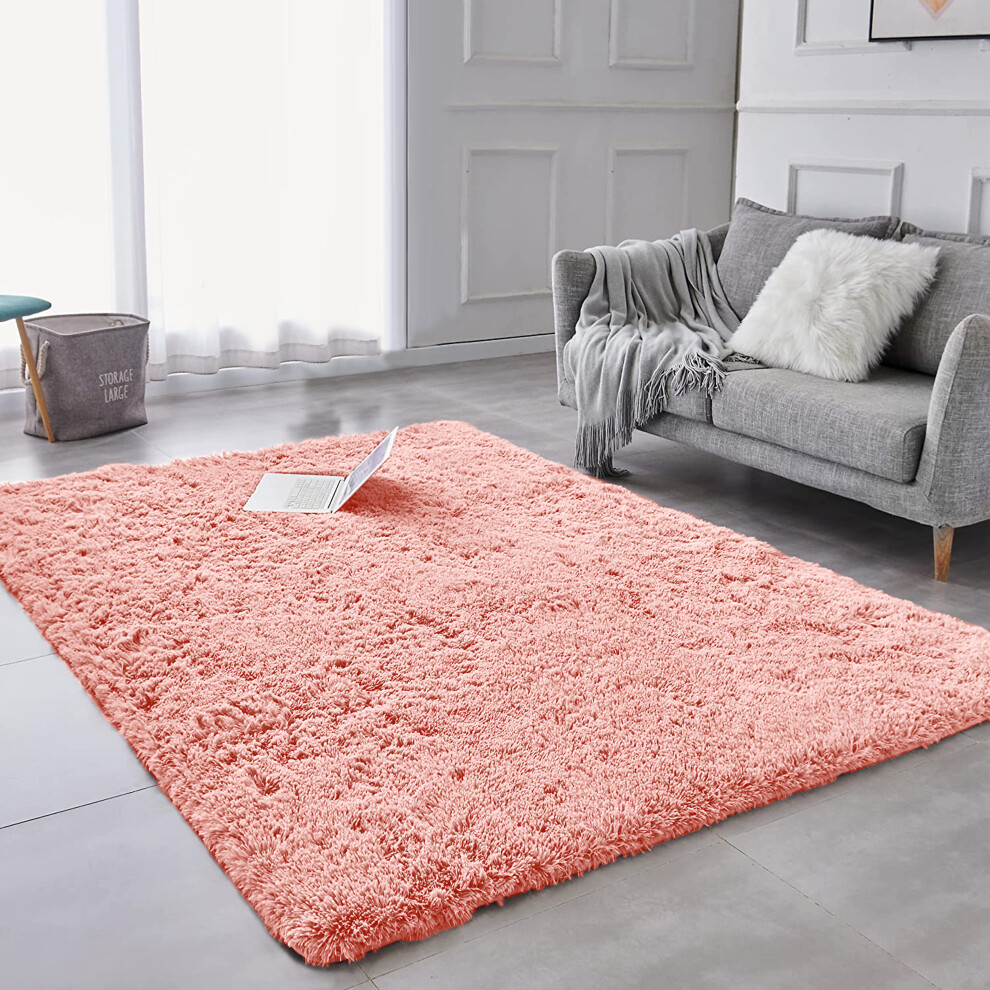 (Pink, 160cm x 230cm (5ft 4" x 7ft 8")) Non Slip Rugs Shaggy Fluffy Rugs Runners & Bath Door Mats