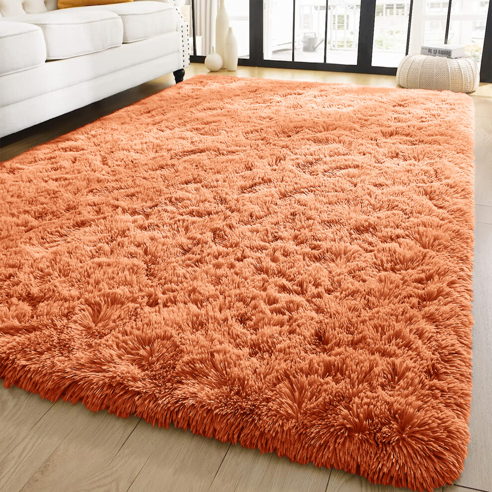 (Rust, 120cm x 170cm (4ft x 5ft 8")) Non Slip Rugs Shaggy Fluffy Rugs Runners & Bath Door Mats