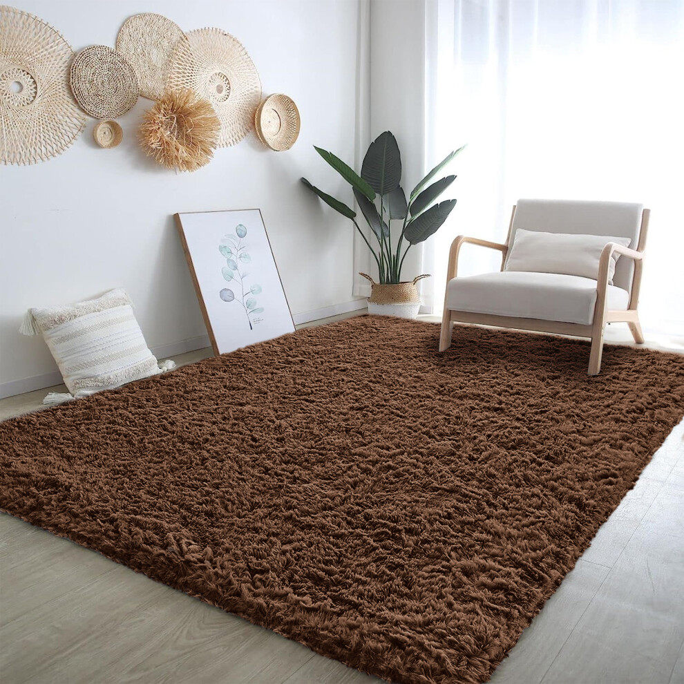 (Brown, 120cm x 170cm (4ft x 5ft 8")) Non Slip Rugs Shaggy Fluffy Rugs Runners & Bath Door Mats