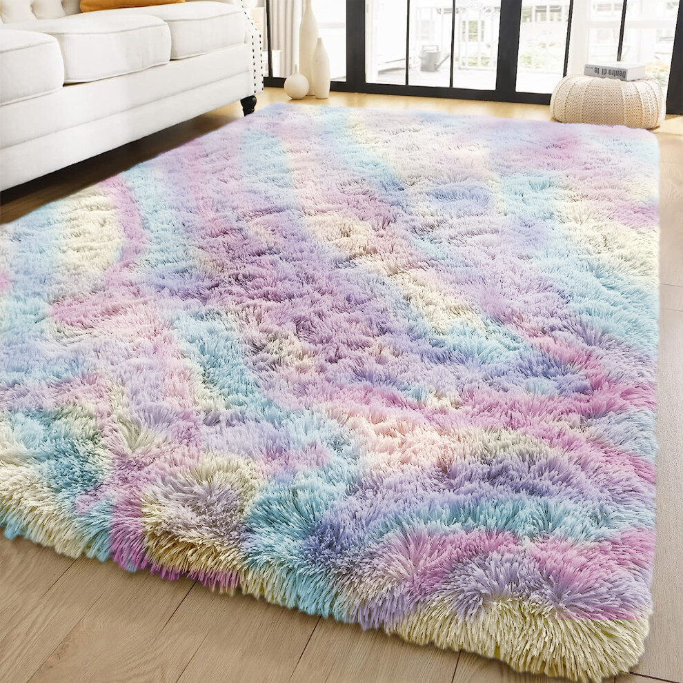 (Rainbow, 120cm x 170cm (4ft x 5ft 8")) Non Slip Rugs Shaggy Fluffy Rugs Runners & Bath Door Mats