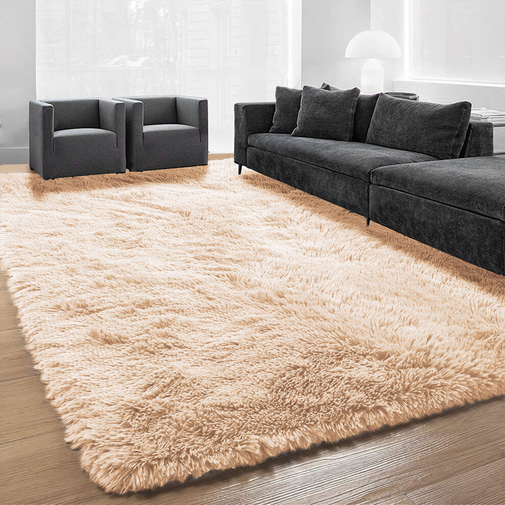 (Beige, 120cm x 170 cm (4 ft x 5 ft 6")) Non Slip Rugs Soft Shaggy Area Rugs Runner Bath & Door Mats