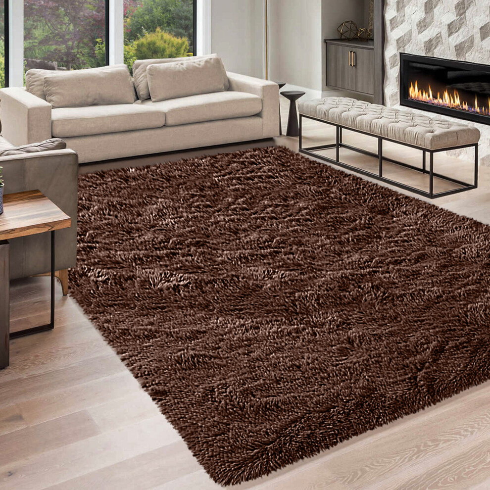 (Brown, 160cm x 230cm (5ft 3" x 7ft 6")) Non Slip Rugs Soft Shaggy Area Rugs Runner Bath & Door Mats