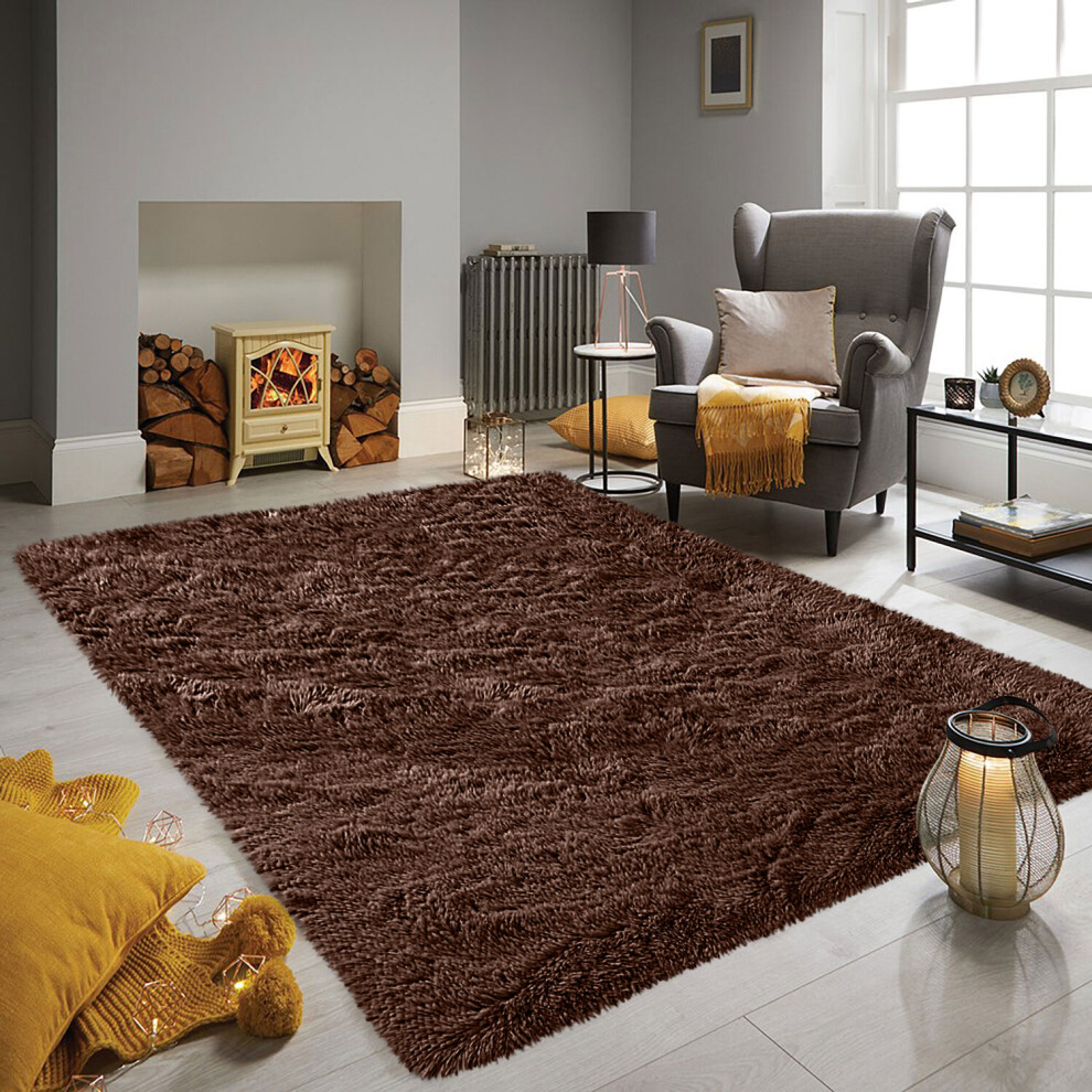 (Brown, 200 x 290 cm (6ft 7in x 9ft 3in)) Non Slip Rugs Soft Shaggy Area Rugs Runner Bath & Door Mats