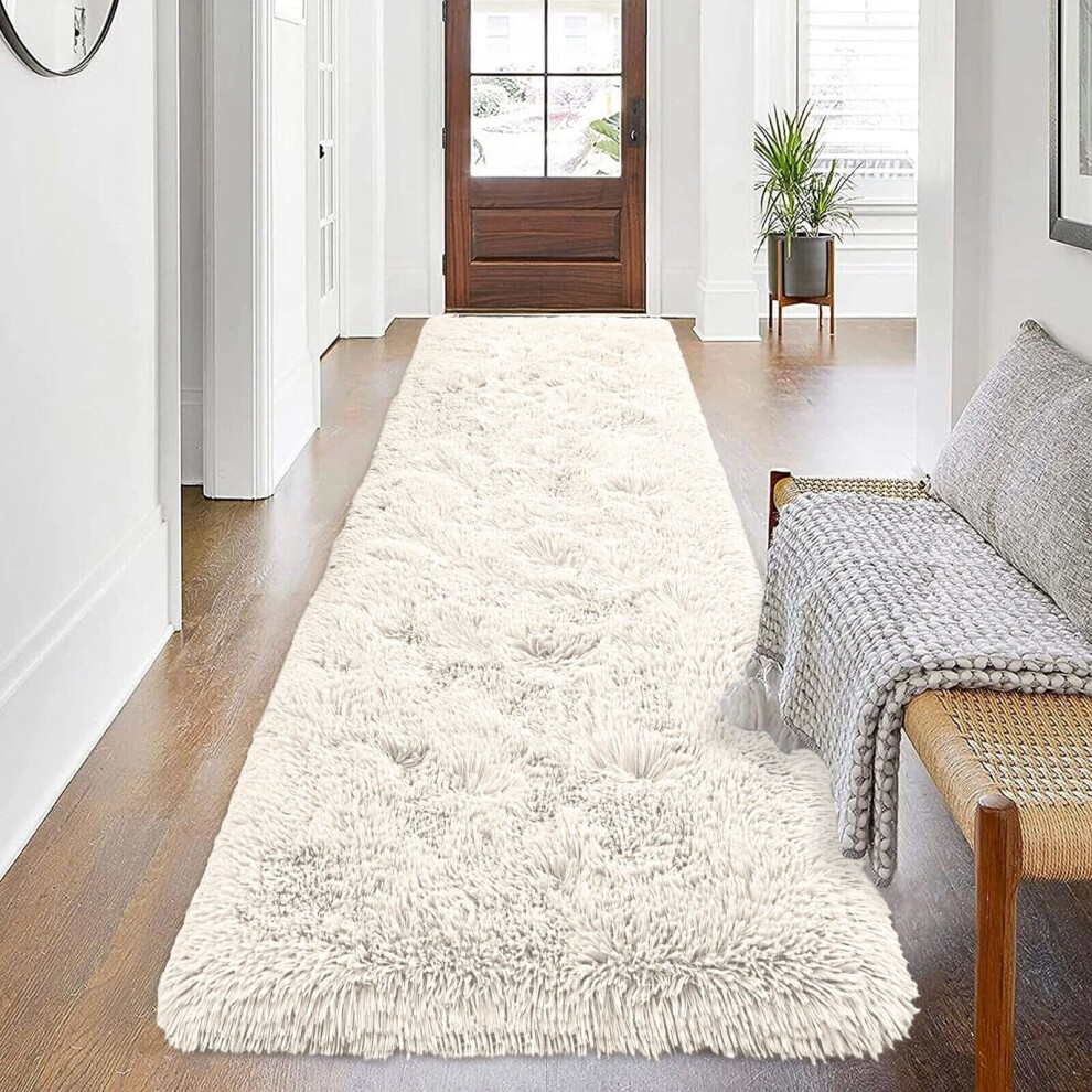 (Cream, 80cm x 300 cm (2ft 6" x 9ft 8")) Non Slip Rugs Soft Shaggy Area Rugs Runner Bath & Door Mats