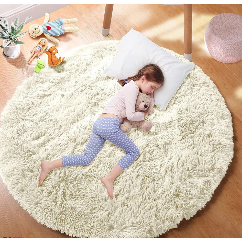 (Cream, 120cm x 120 cm (4 ft x 4 ft)_Round Rug) Non Slip Rugs Soft Shaggy Area Rugs Runner Bath & Door Mats