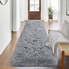 (Grey, 80cm x 300 cm (2ft 6" x 9ft 8")) Non Slip Rugs Soft Shaggy Area Rugs Runner Bath & Door Mats