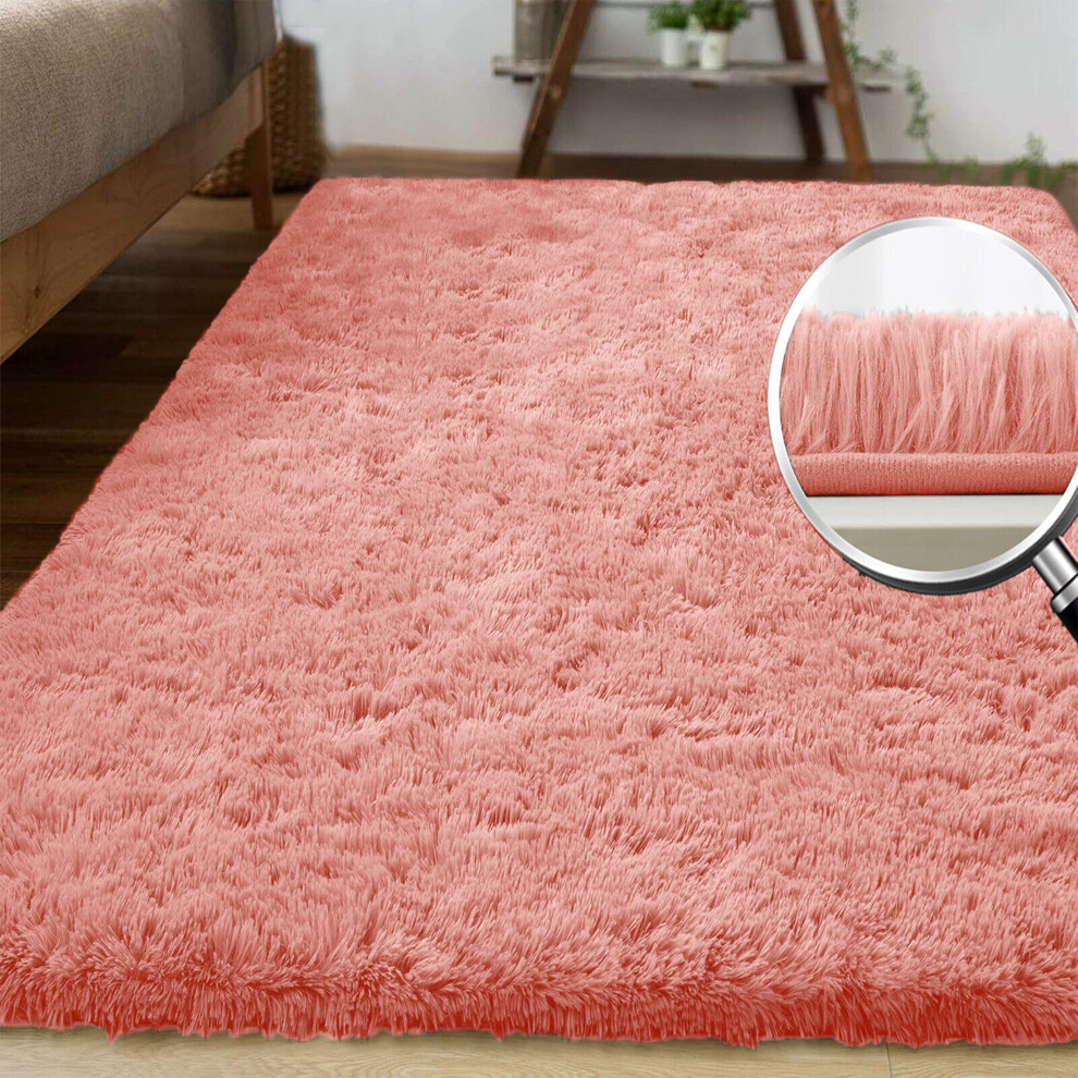 (Pink, 120cm x 170 cm (4 ft x 5 ft 6")) Non Slip Rugs Soft Shaggy Area Rugs Runner Bath & Door Mats