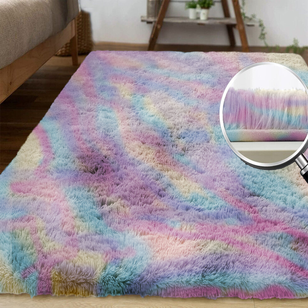 (Rainbow, 120cm x 170 cm (4 ft x 5 ft 6")) Non Slip Rugs Soft Shaggy Area Rugs Runner Bath & Door Mats