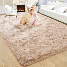 (160cm x 230cm (5ft 4" x 7ft 8")) Fluffy Beige Rugs For Living Room Kitchen Hallway Runner Non Slip Area Rug Shaggy Carpet Door Mats