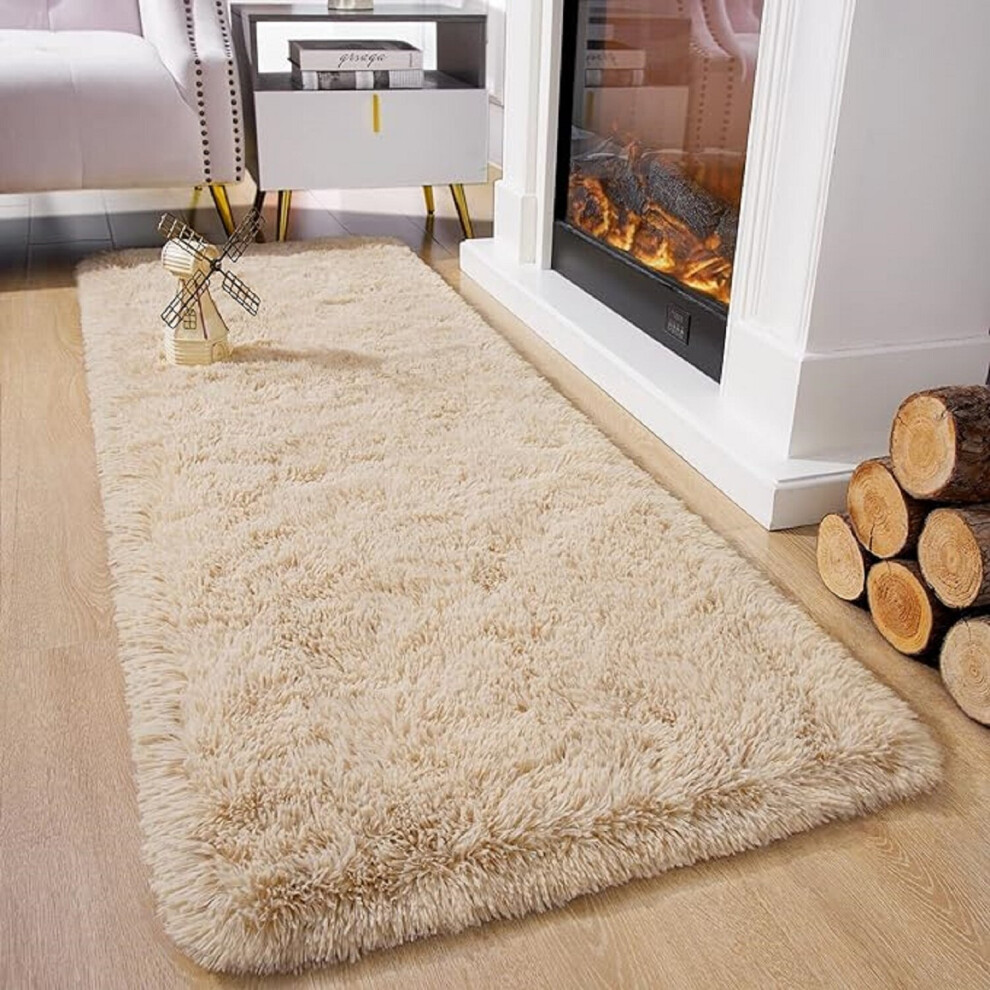 (80cm x 150cm (2ft 8" x 5ft)) Beige Rugs Living Room Shaggy Carpet Door Bathmat