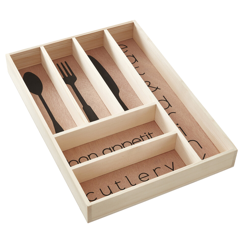 Premier Housewares Cutlery Tray Organiser Wooden 6 Compartment Utensil Organiser Trays for Drawers 30 x 42 x 5 cm