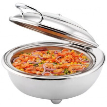6.8Lt Round Chafer With Electric Heater Plate Stainless Steel Chafing Dish With Glass Lid