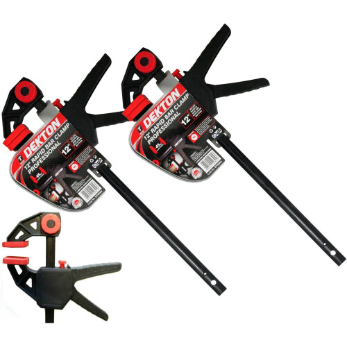 12in Rapid Bar Clamp Professional DT40504 - 2pc Set, Ratcheting Bar Clamp & Spreader, 45kg Clamp Force, 20in Overall Length