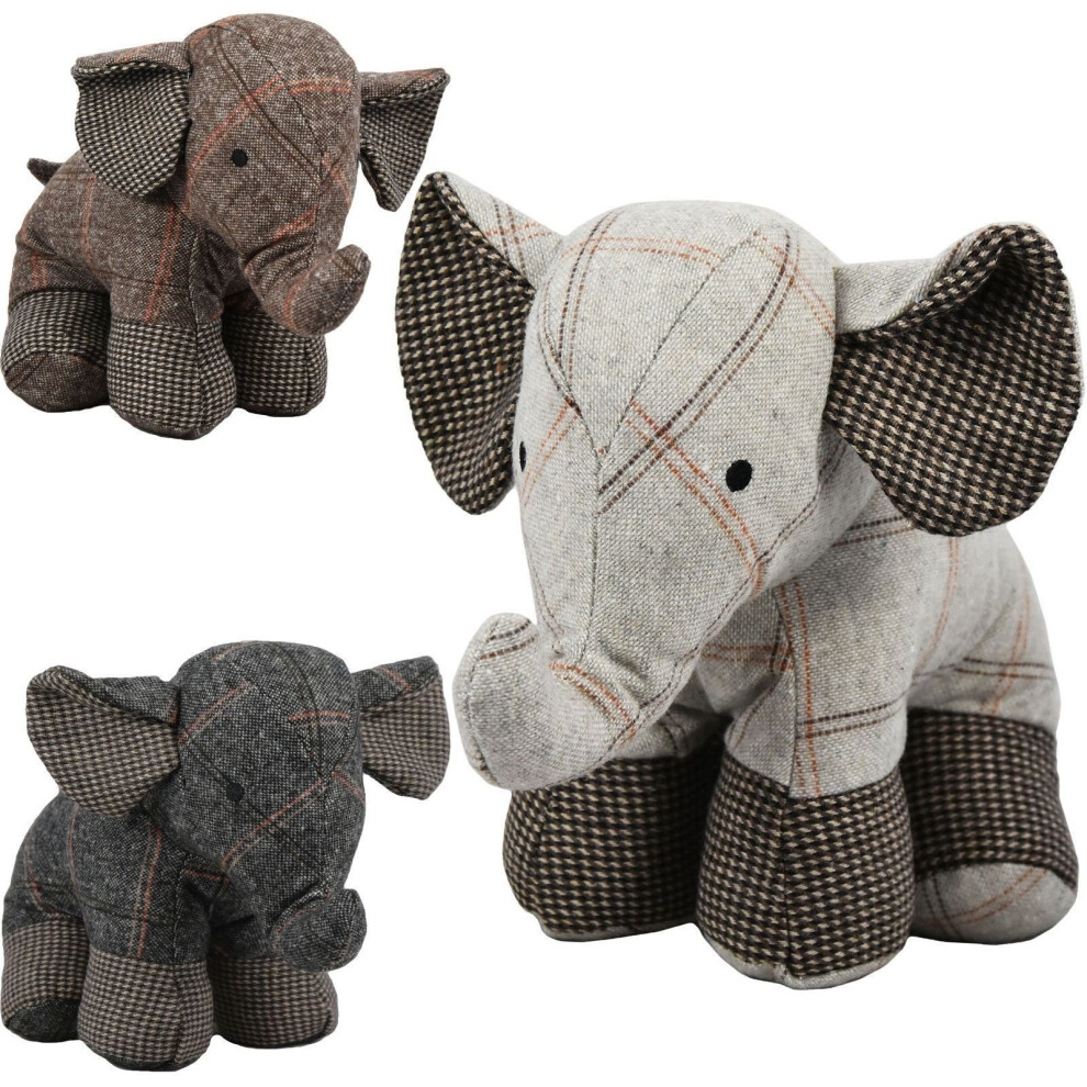 The Magic Toy Shop Large Tartan Heavy Fabric Elephant Novelty Door Stop Door Stopper Animal Toy